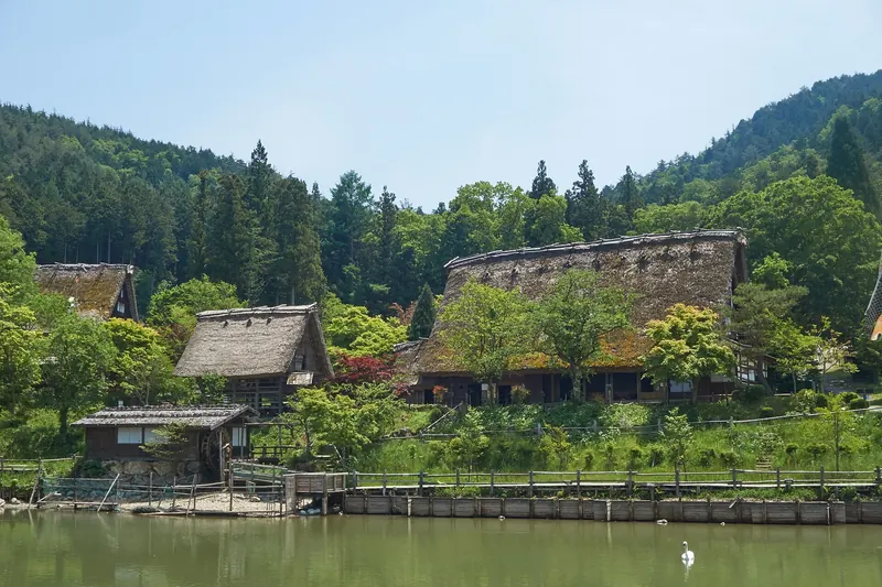Relocated traditional farmhouses at the Hida Folk Village open-air museum