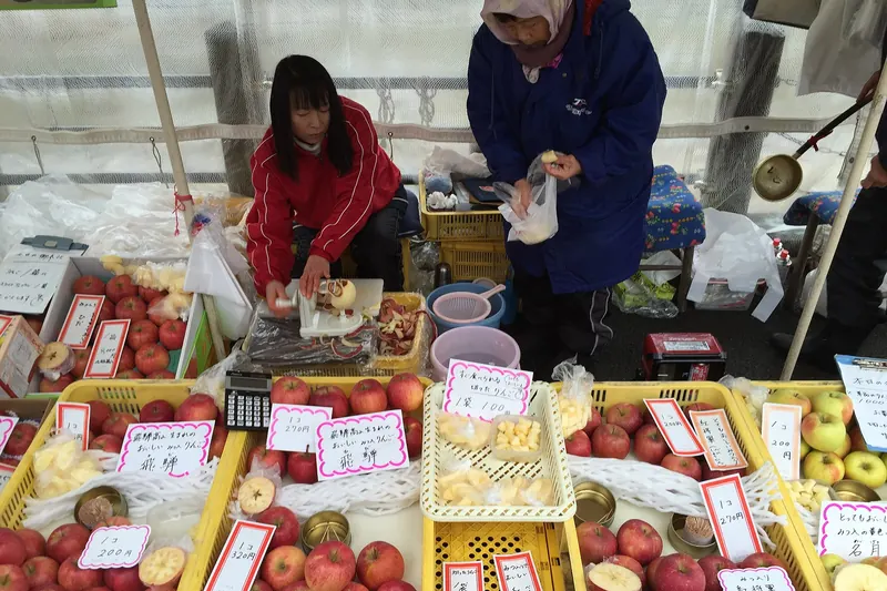 Stalls at Takayama's riverside Miyagawa morning market