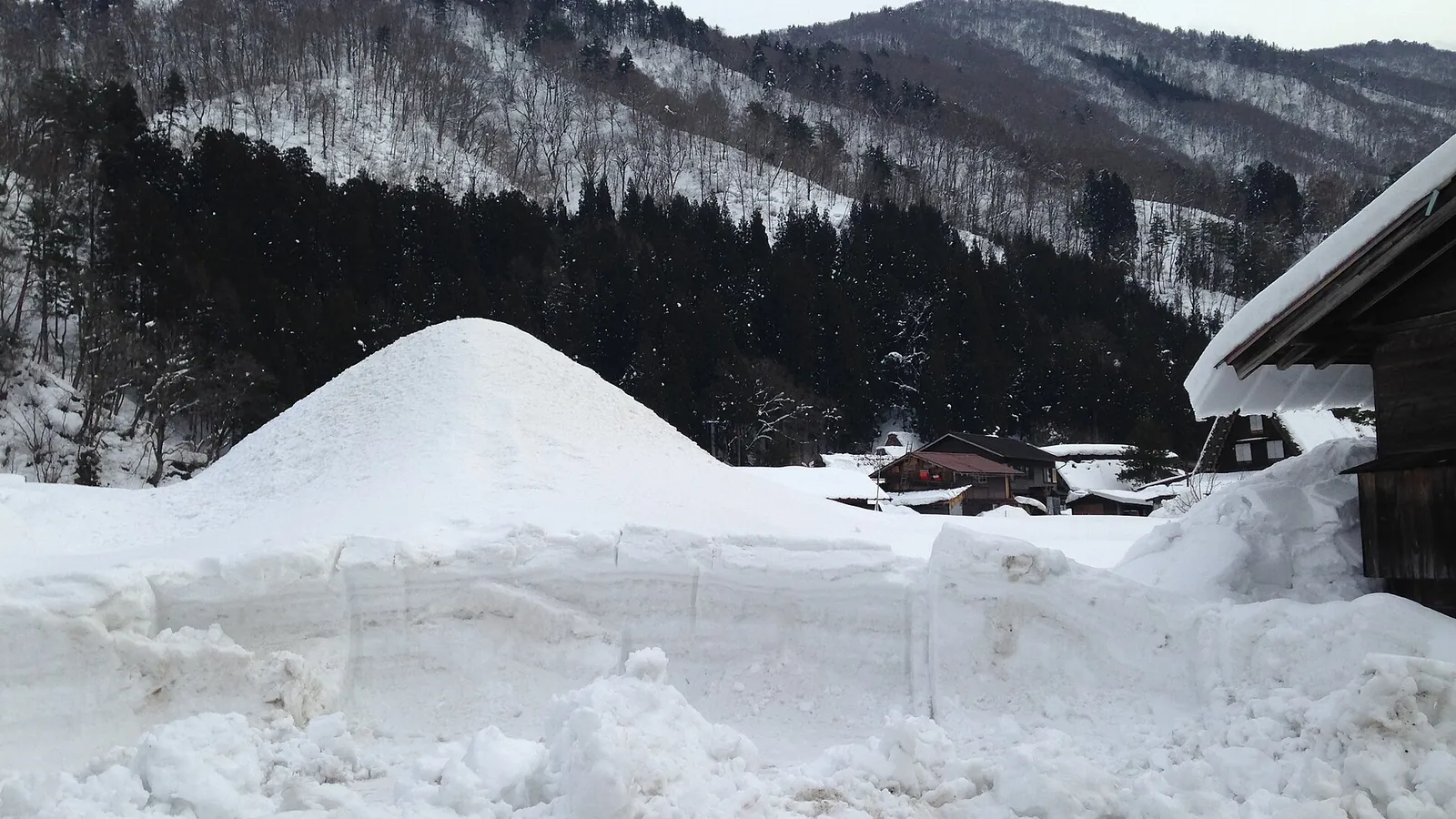 Shirakawa-go's thatched-roof gassho-zukuri farmhouses beneath the mountains