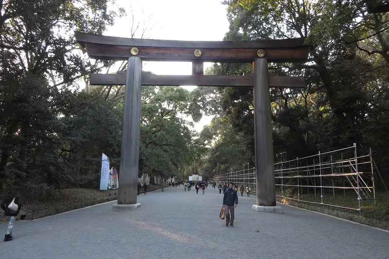 The great torii gate at the entrance to Meiji Shrine