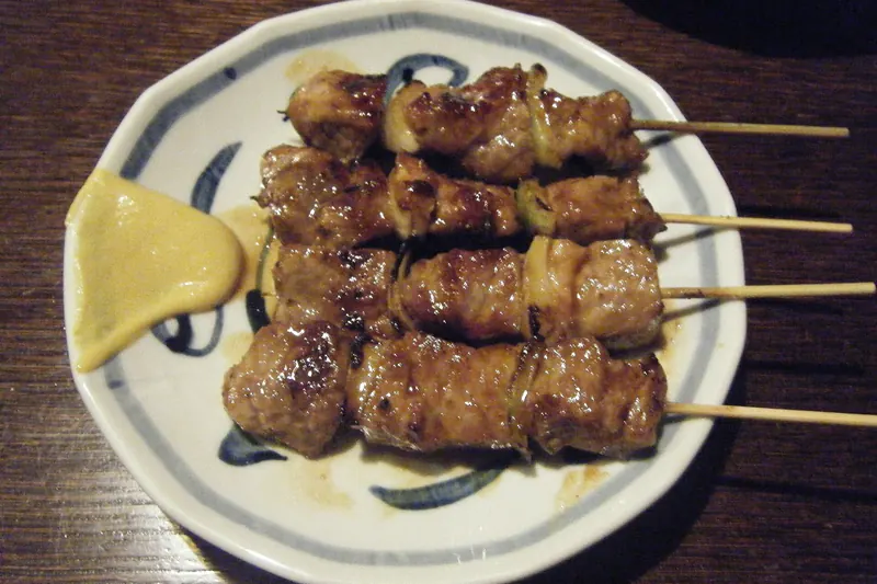 Skewered, grilled yakitori chicken