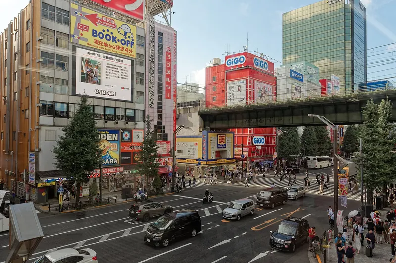 Akihabara's electronics and anime shopfronts