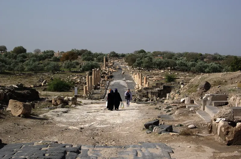 The black basalt theatre at Gadara, Umm Qais