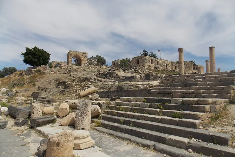 The basalt colonnade and ruins of ancient Gadara at Umm Qais