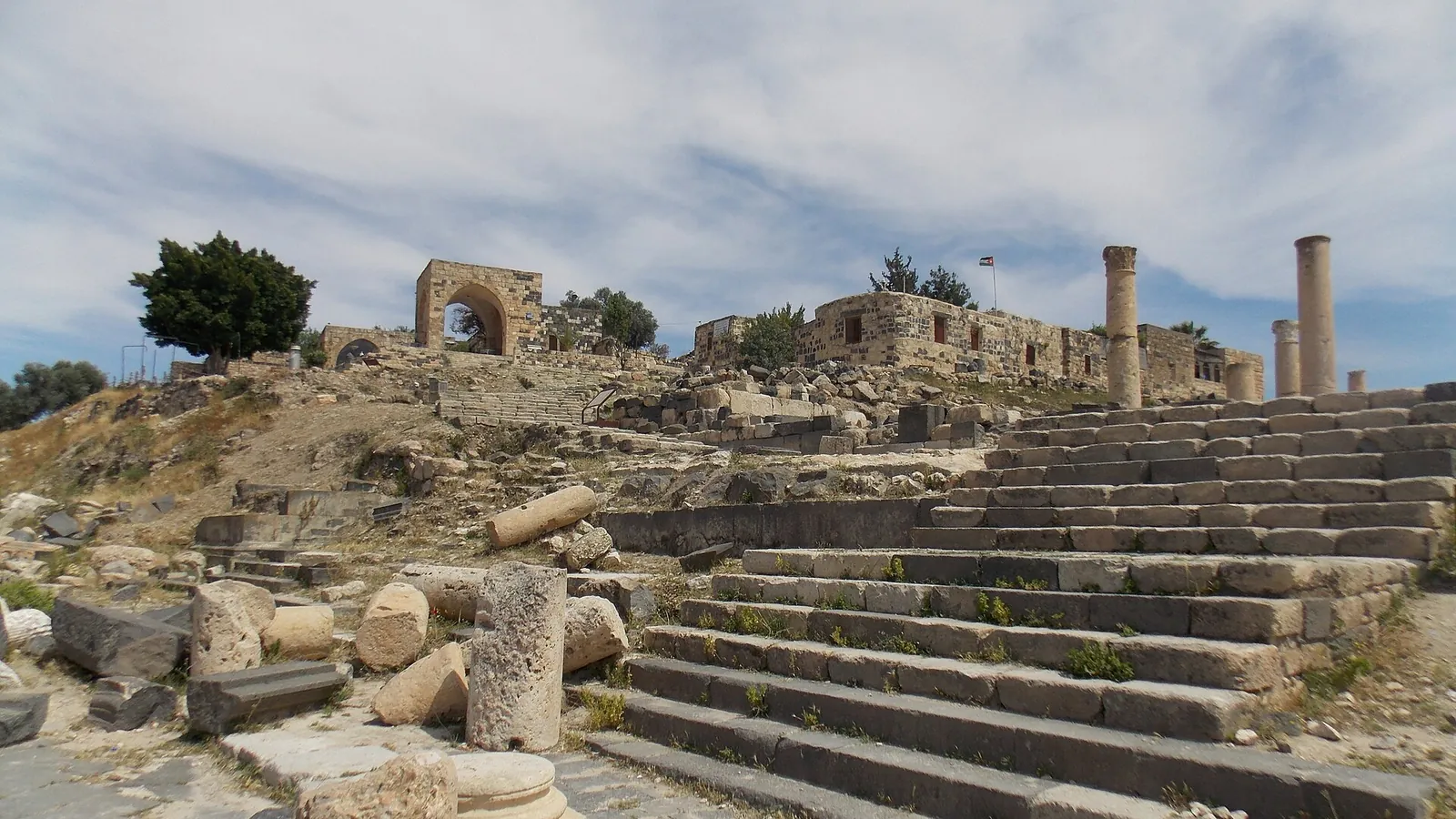 The basalt colonnade and ruins of ancient Gadara at Umm Qais