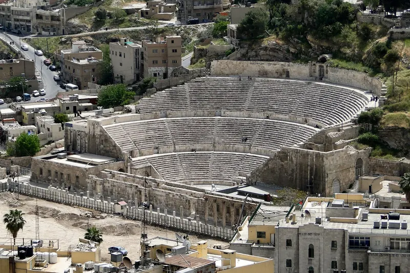 The steeply raked Roman Theatre in the centre of downtown Amman