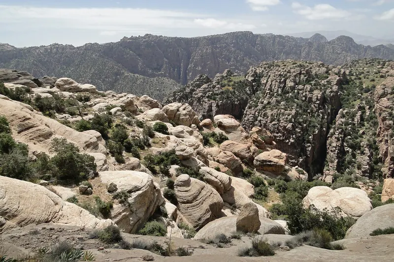 Dry mountain ridges and valleys in the Dana Biosphere Reserve
