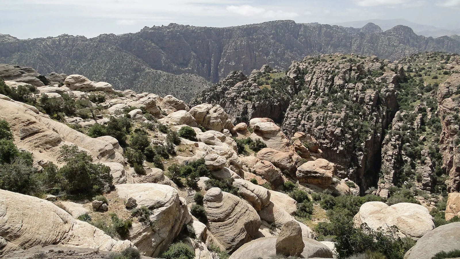 Dry mountain ridges and valleys in the Dana Biosphere Reserve