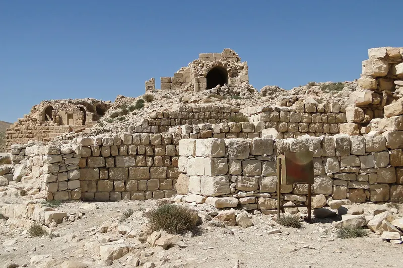 The hilltop ruins of Shobak Castle above its valley