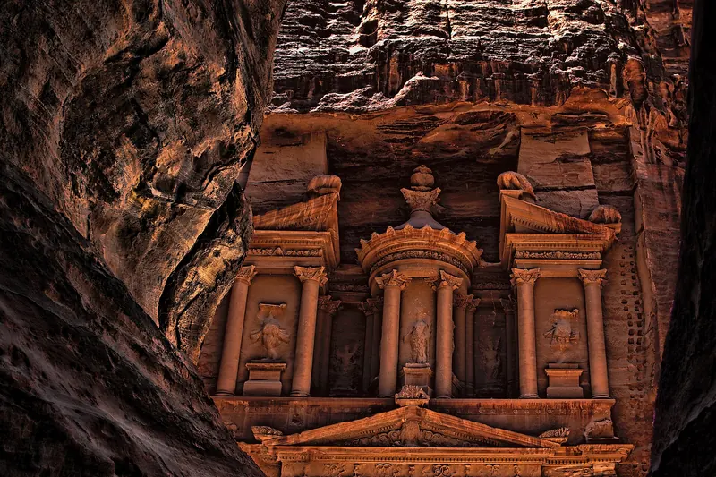 The rock-cut facade of Al-Khazneh, the Treasury, at Petra