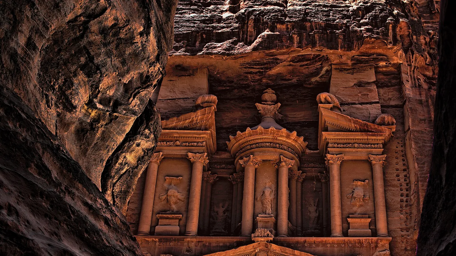The rock-cut facade of Al-Khazneh, the Treasury, at Petra