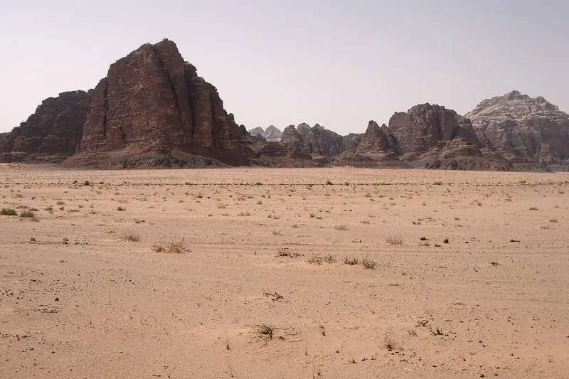 The Seven Pillars of Wisdom rock formation in Wadi Rum