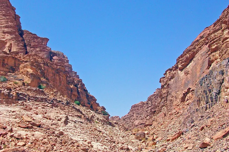 Lawrence's Spring in Wadi Rum, a water source on a rocky hillside