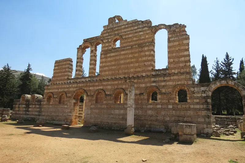The ruined arcades and columns of the Umayyad city of Anjar in the Bekaa Valley