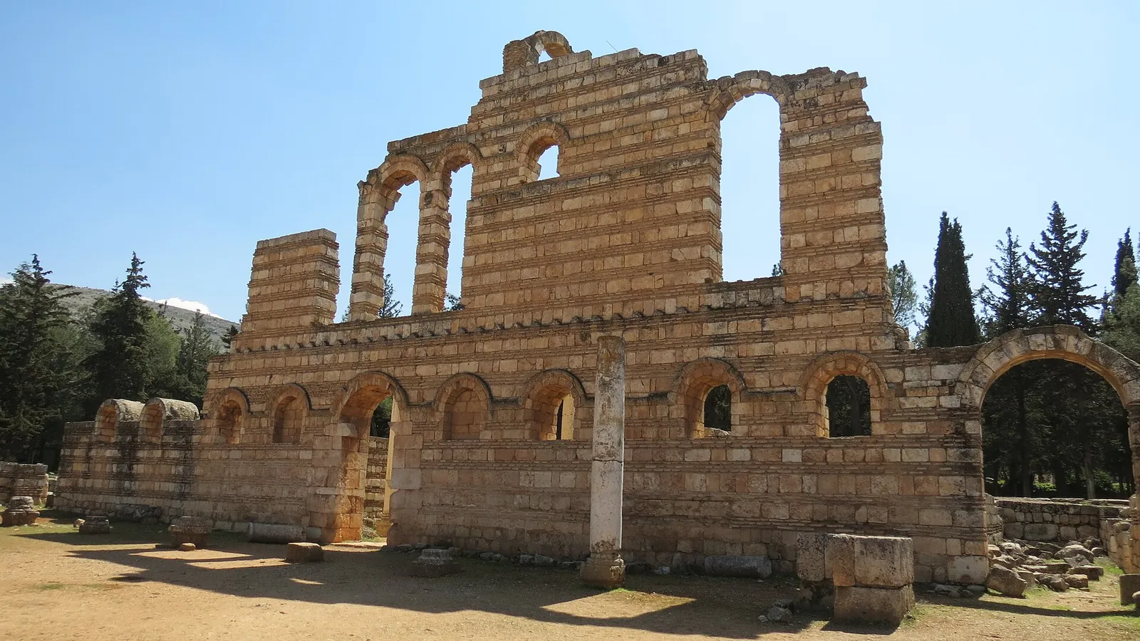 The ruined arcades and columns of the Umayyad city of Anjar in the Bekaa Valley