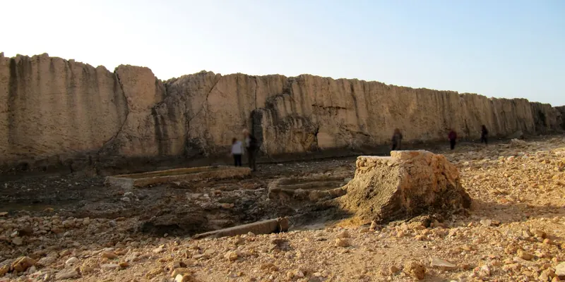 The Phoenician sea wall at Batroun stretching into the Mediterranean