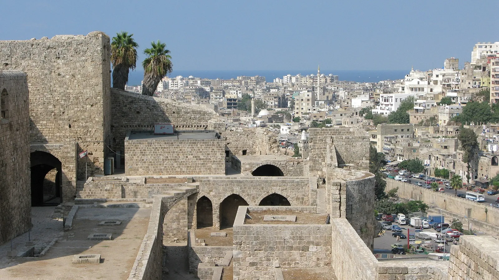 The Crusader citadel of Tripoli rising above the rooftops of the old city