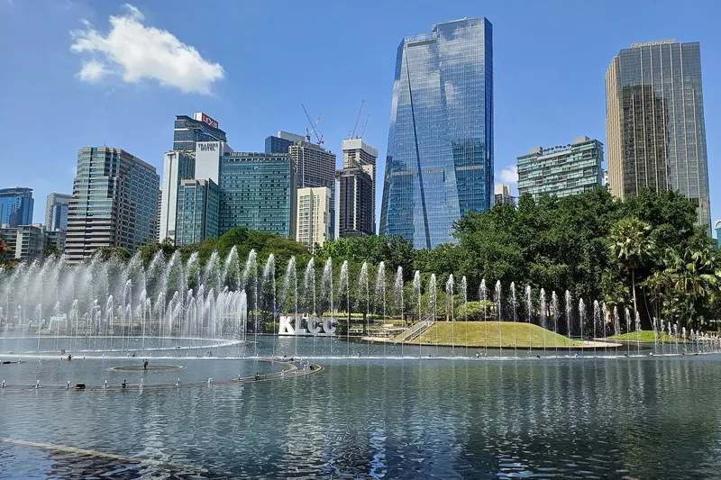 The fountains of KLCC Park beneath the Petronas Towers