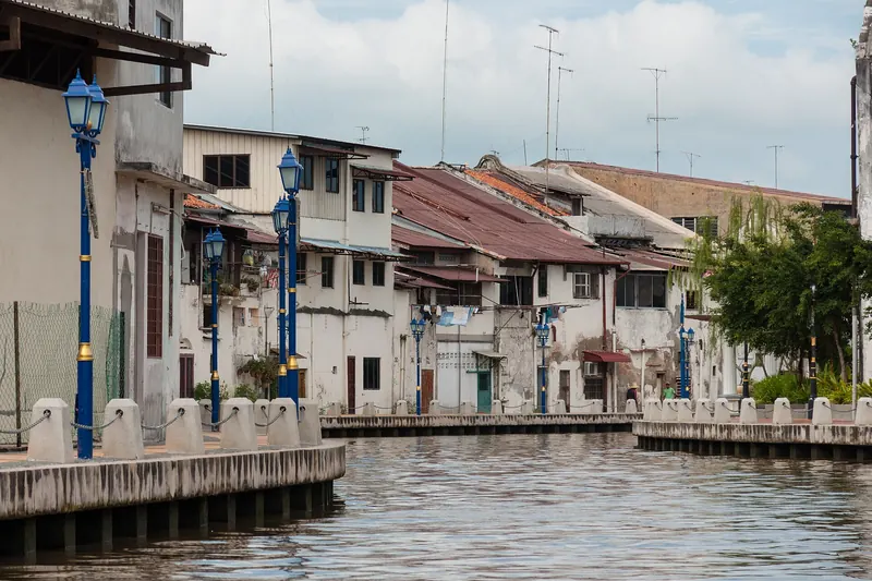 Colourful houses along the Malacca River