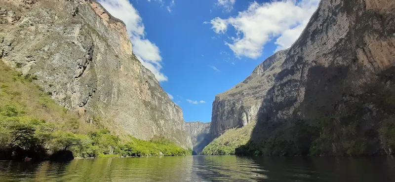 The steep walls of the Sumidero Canyon above the Grijalva River