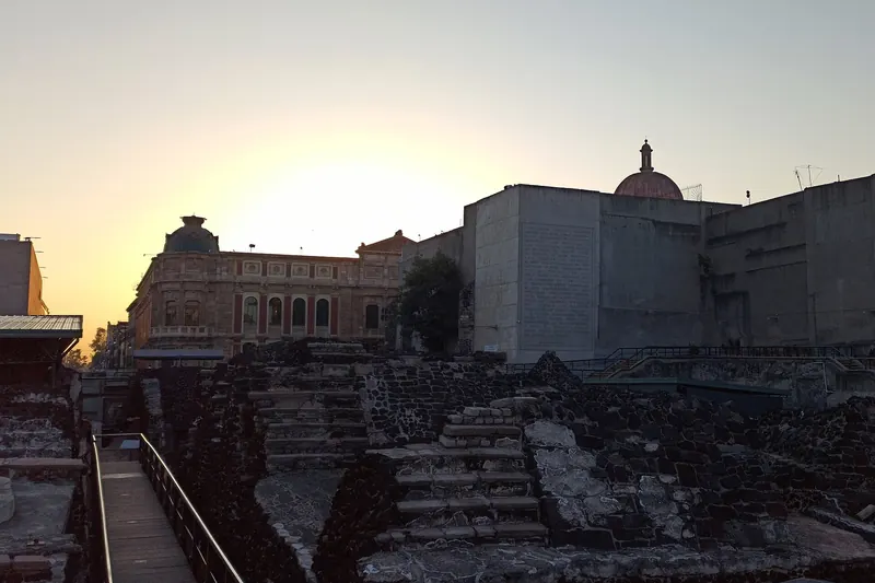 The excavated ruins of the Aztec Templo Mayor in the historic centre of Mexico City
