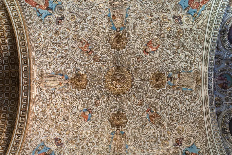 The baroque facade of the Church of Santo Domingo de Guzmán in Oaxaca