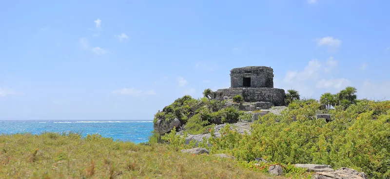The Temple of the God of the Winds at Tulum, on a cliff above the Caribbean