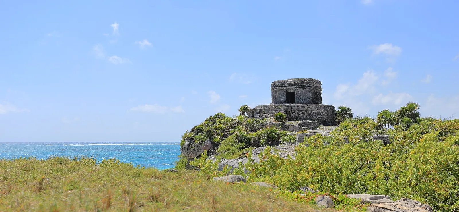The Temple of the God of the Winds at Tulum, on a cliff above the Caribbean