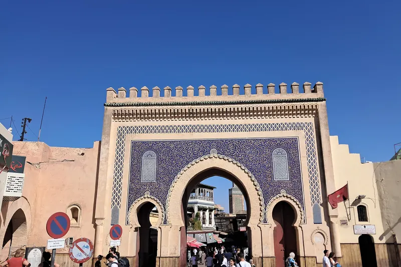 The blue-tiled Bab Boujloud gate at the entrance to the medina of Fes