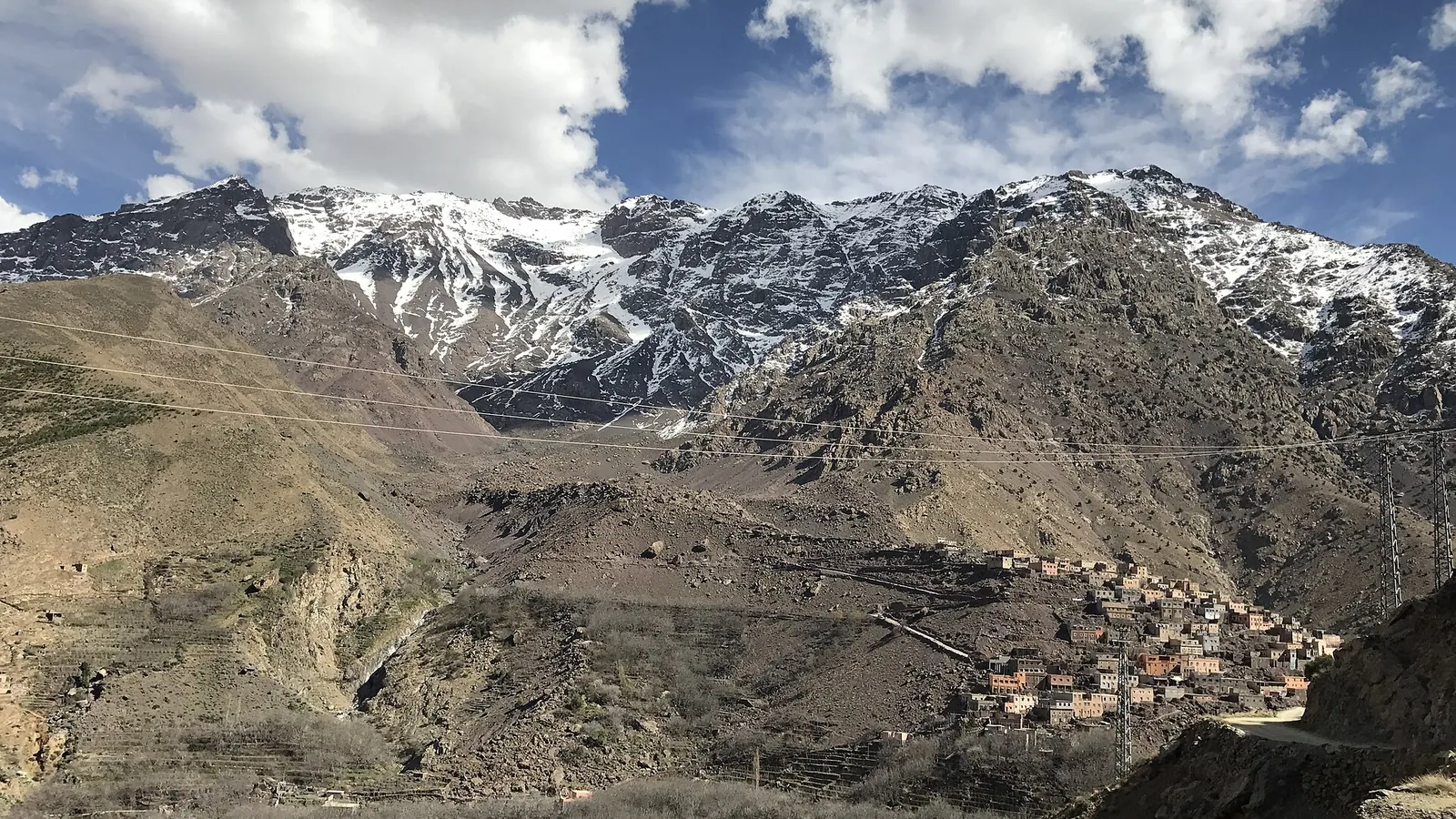 The Imlil valley in the High Atlas with the trail leading toward Jebel Toubkal
