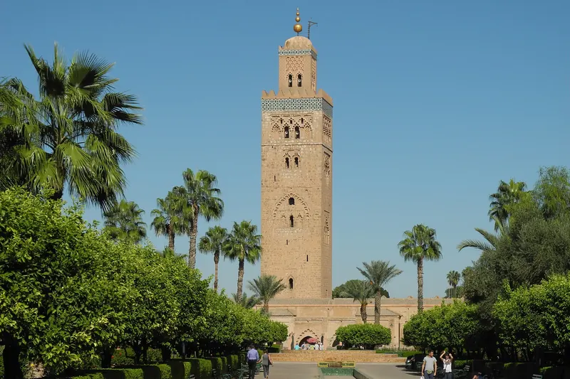 The Koutoubia Mosque minaret rising above Marrakech