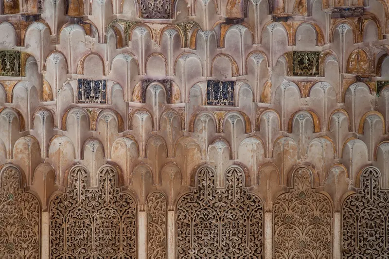 Ornate carved and tiled detail inside the Saadian Tombs