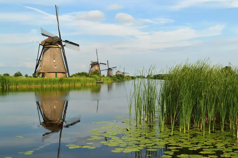 The row of 19 UNESCO-listed windmills at Kinderdijk