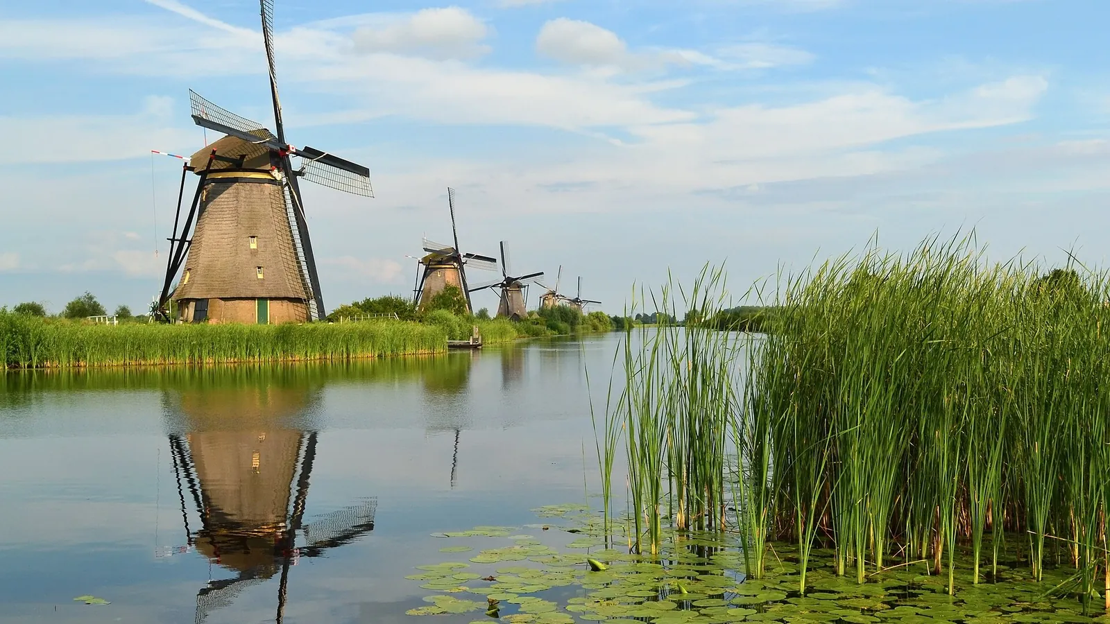 The row of 19 UNESCO-listed windmills at Kinderdijk
