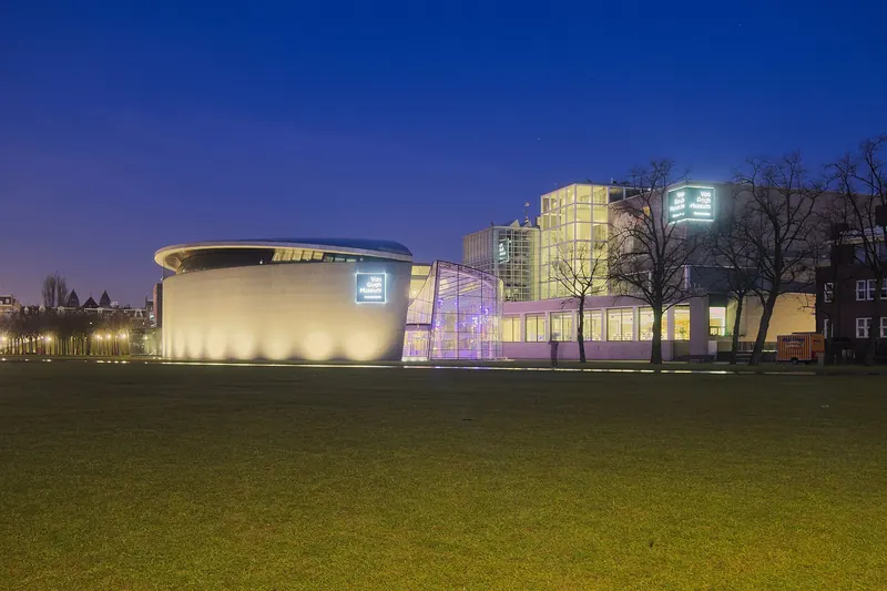 The modern exterior of the Van Gogh Museum on Amsterdam's Museumplein