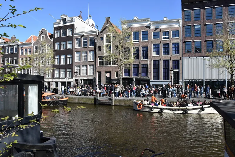 The canal-side building housing the Anne Frank House museum in Amsterdam