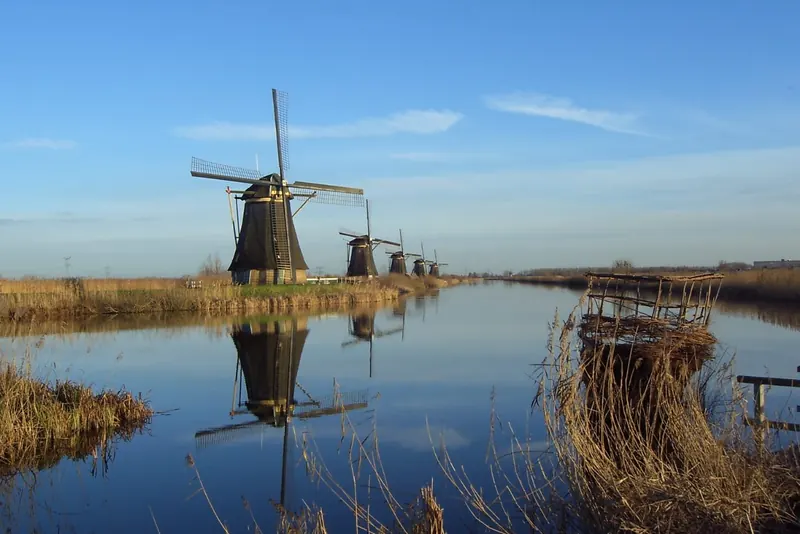 The row of 19 UNESCO-listed windmills at Kinderdijk