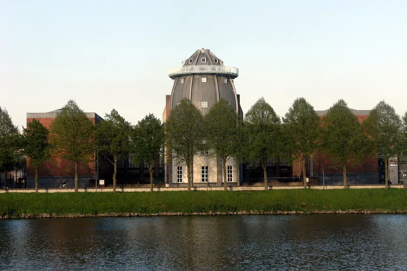 The distinctive rocket-topped Bonnefanten Museum on the Maas riverbank in Maastricht