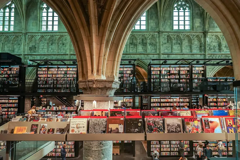 The interior of Boekhandel Dominicanen, a 13th-century church converted into a bookstore