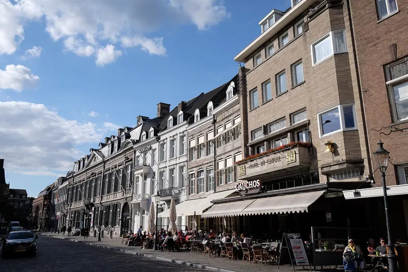 The Vrijthof square in Maastricht, with the towers of St. Servatius Basilica and St. John's Church