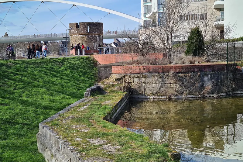 Surviving medieval fortification towers in Maastricht's Wyck district