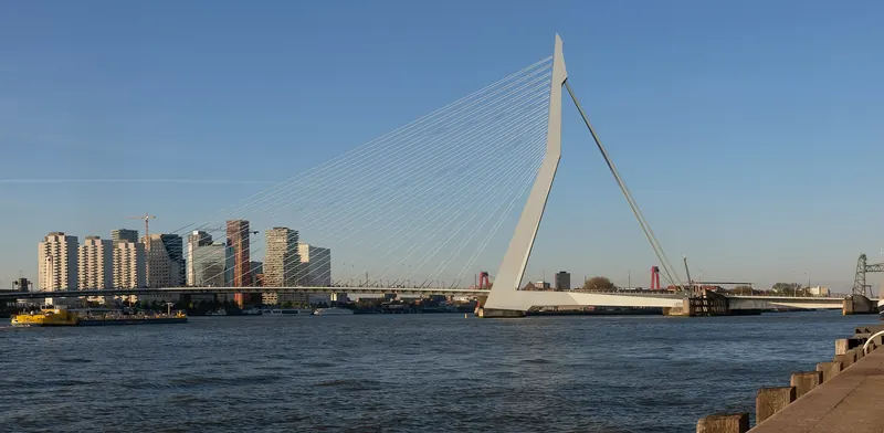 The Erasmusbrug cable-stayed bridge spanning the Nieuwe Maas in Rotterdam