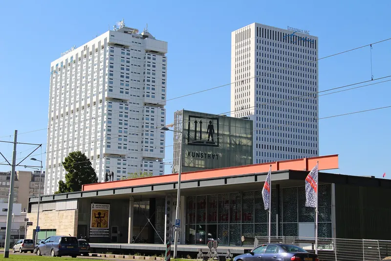 The exterior of the Kunsthal, Rem Koolhaas's exhibition building in Rotterdam