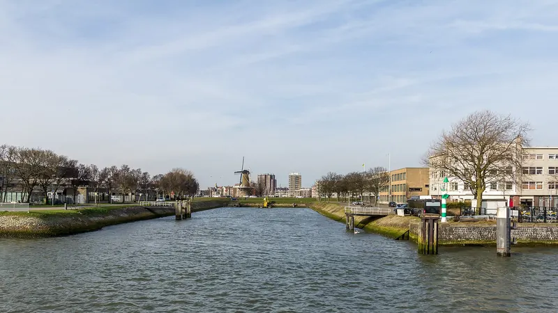 View of Rotterdam's working harbour from the water