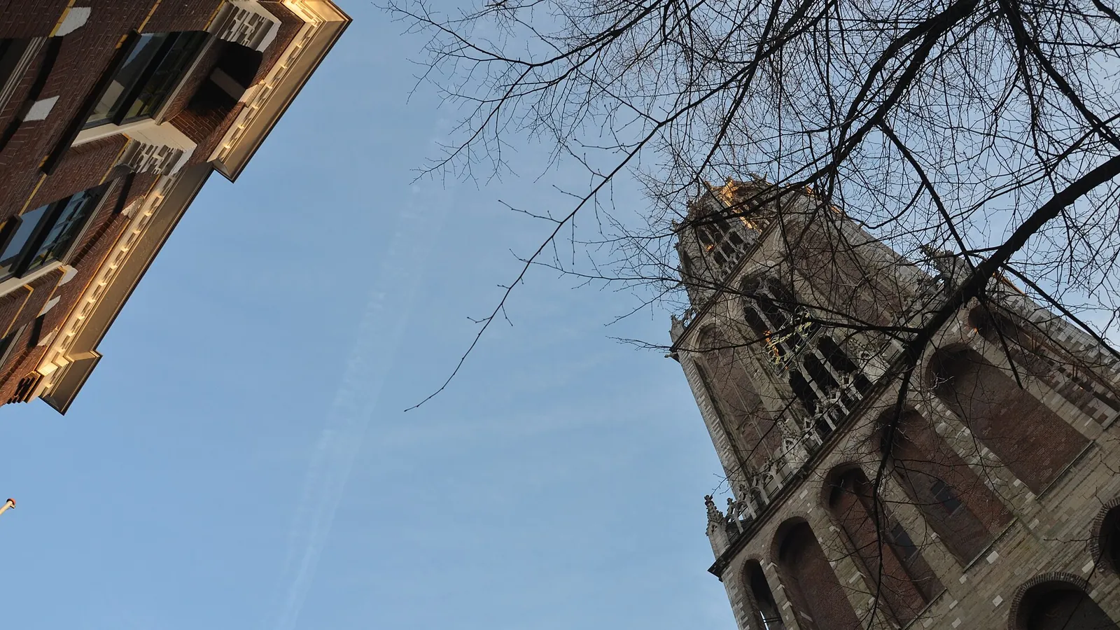 The Dom Tower rising above the rooftops of Utrecht