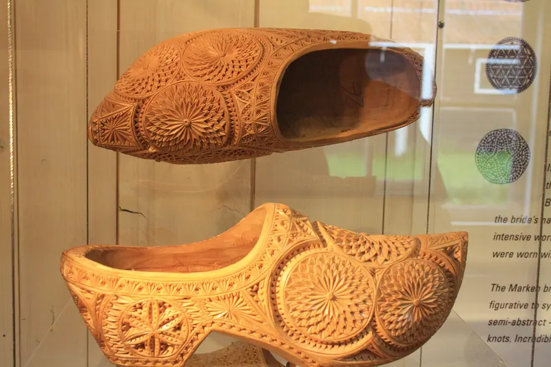 Traditional Dutch wooden clogs on display