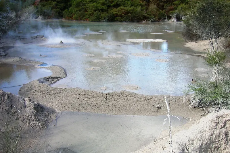 Steaming geothermal hot springs near Rotorua