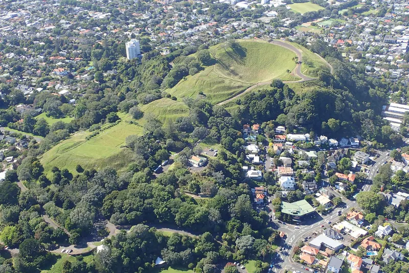 The volcanic crater and summit views from Mount Eden in Auckland