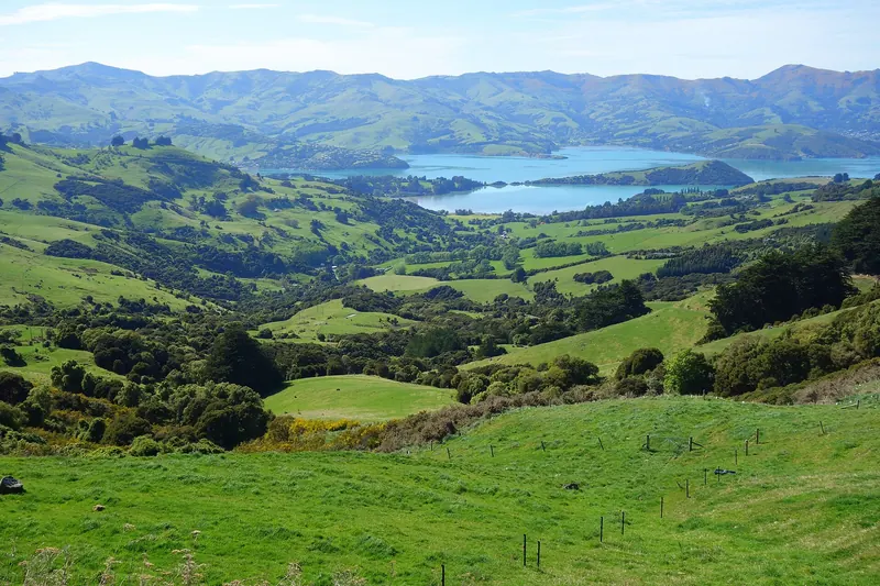 The harbour town of Akaroa on the Banks Peninsula near Christchurch
