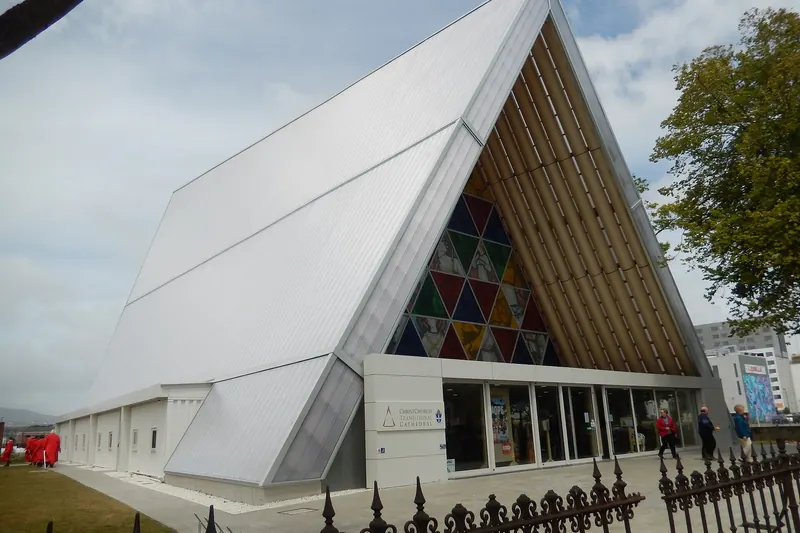 The Transitional Cathedral, built from cardboard tubes, in Christchurch